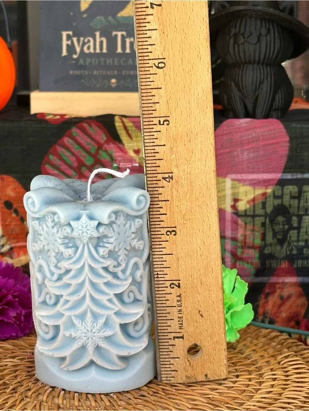 Icy Blue Christmas Tree Pillar Candle
